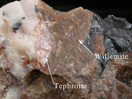 Willemite, Tephroite, Calcite, Franklinite from Franklin Mining District, Sussex County, New Jersey (Type Locality for Franklinite and Tephroite)