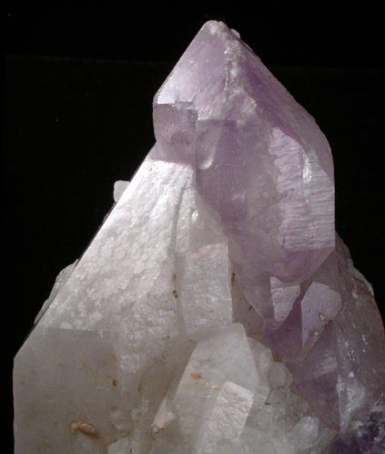 Quartz var. Amethyst overgrown on Milky Quartz from Deer Hill, Stow, Oxford County, Maine