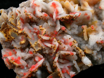 Wulfenite and Vanadinite with druzy Quartz coating from Finch Mine (Barking Spider Mine), north of Hayden, Banner District, Gila County, Arizona