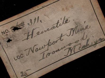 Hematite from Newport Mine, Ironwood District, Gogebic County, Michigan