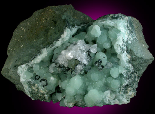 Apophyllite on Prehnite from O and G Industries Southbury Quarry, Southbury, New Haven County, Connecticut