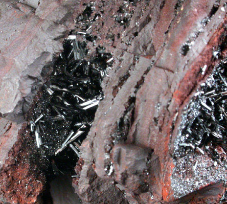 Manganite on Hematite from Negaunee Iron District, Marquette County, Michigan