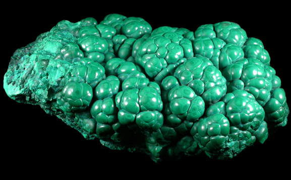 Malachite from Kolwezi Mining District, 240 km WNW of  Lubumbashi, Katanga Copperbelt, Lualaba Province, Democratic Republic of the Congo