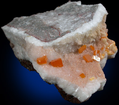 Wulfenite on Calcite from Ahumada Mine, Sierra de Los Lamentos, Chihuahua, Mexico