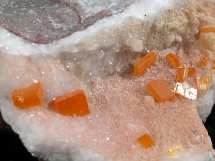 Wulfenite on Calcite from Ahumada Mine, Sierra de Los Lamentos, Chihuahua, Mexico