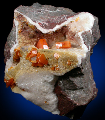 Wulfenite on Calcite from Ahumada Mine, Sierra de Los Lamentos, Chihuahua, Mexico