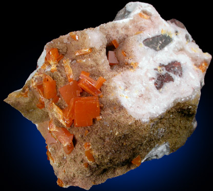 Wulfenite on Calcite from Ahumada Mine, Sierra de Los Lamentos, Chihuahua, Mexico