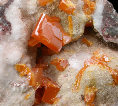 Wulfenite on Calcite from Ahumada Mine, Sierra de Los Lamentos, Chihuahua, Mexico