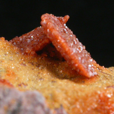 Vanadinite pseudomorphs after Wulfenite from Rowley Mine, 20 km northwest of Theba, Painted Rock Mountains, Maricopa County, Arizona