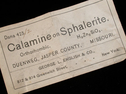Sphalerite with Hemimorphite var. Calamine from Tri-State Lead-Zinc Mining District, Duenwig, near Joplin, Jasper County, Missouri