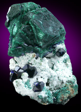 Malachite pseudomorphs after Azurite with Azurite from Tsumeb Mine, Otavi-Bergland District, Oshikoto, Namibia