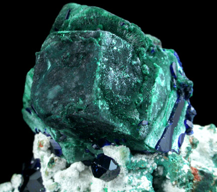 Malachite pseudomorphs after Azurite with Azurite from Tsumeb Mine, Otavi-Bergland District, Oshikoto, Namibia