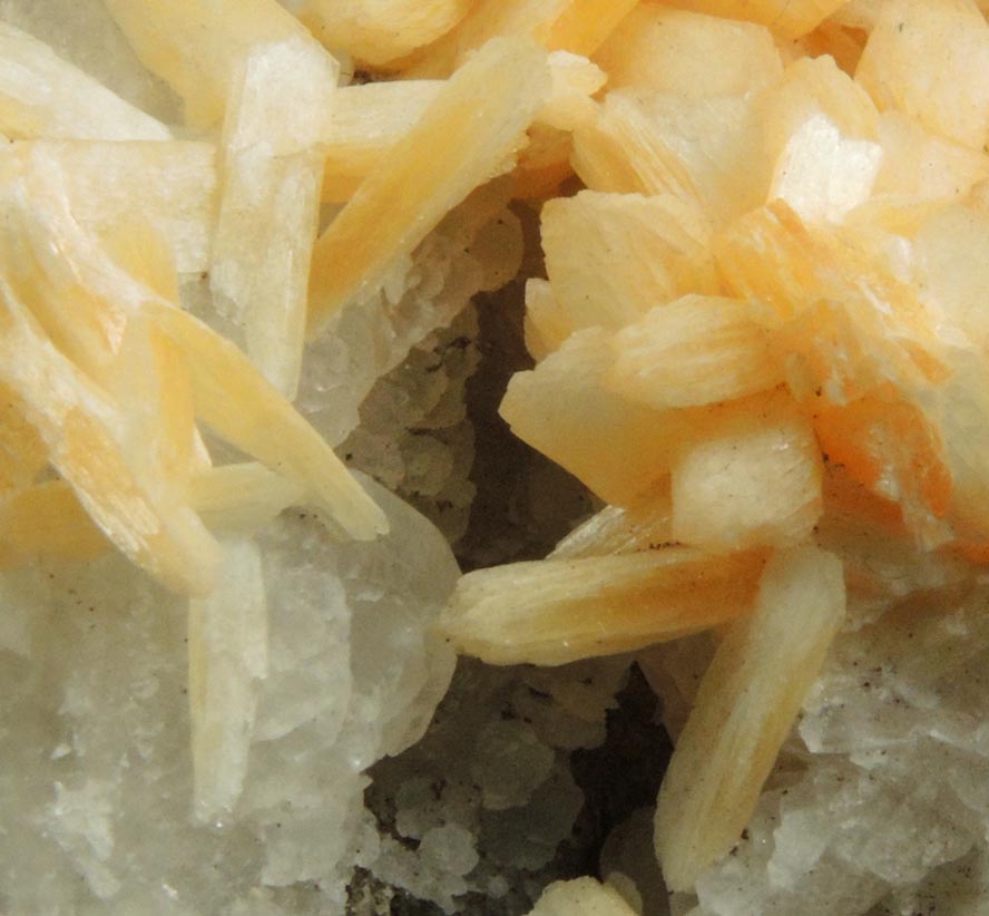 Stilbite-Ca on Calcite from IRT Pelham Line Subway under Southern Boulevard, Bronx, New York City, Bronx County, New York