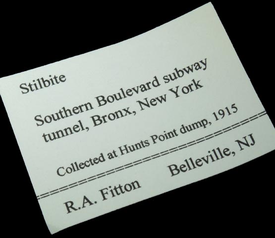 Stilbite-Ca on Calcite from IRT Pelham Line Subway under Southern Boulevard, Bronx, New York City, Bronx County, New York