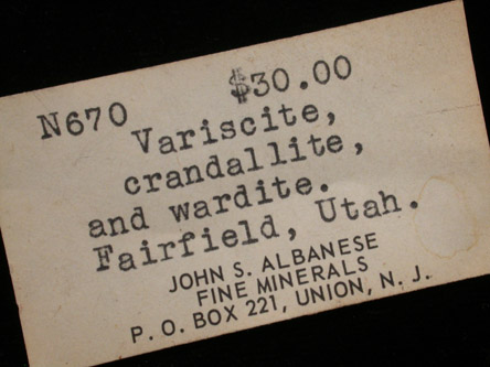 Variscite with Crandallite and Wardite from Little Green Monster Mine, Clay Canyon, Fairfield, Utah County, Utah (Type Locality for Wardite)