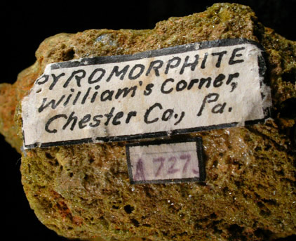 Pyromorphite and Anglesite from Phoenixville District, 1/4 mile southwest of William's Corner, Chester County, Pennsylvania