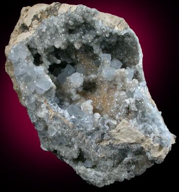 Celestine with Calcite from Meckley's Quarry, 1.2 km south of Mandata, Northumberland County, Pennsylvania