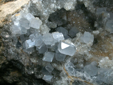 Celestine with Calcite from Meckley's Quarry, 1.2 km south of Mandata, Northumberland County, Pennsylvania