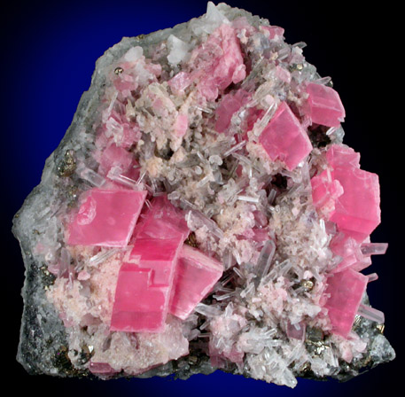 Rhodochrosite, Quartz, Pyrite from Sweet Home Mine, New Watercourse Raise, Buckskin Gulch, Alma District, Park County, Colorado