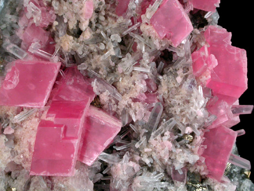 Rhodochrosite, Quartz, Pyrite from Sweet Home Mine, New Watercourse Raise, Buckskin Gulch, Alma District, Park County, Colorado