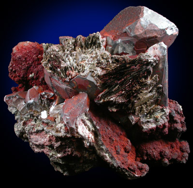 Hematite on Calcite from Faraday Mine, Bancroft, Ontario, Canada