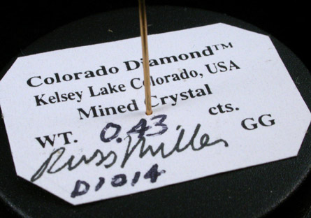 Diamond (0.43 carat pale brown elongated crystal) from Kelsey Lake Diamond Mine, Stateline District, Larimer County, Colorado