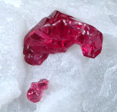 Spinel in marble from Mogok District, 115 km NNE of Mandalay, Mandalay Division, Myanmar (Burma)