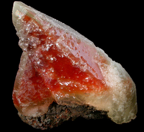 Calcite with red internal phantom from Red Phantom Pocket, Fletcher Mine, Reynolds County, Missouri