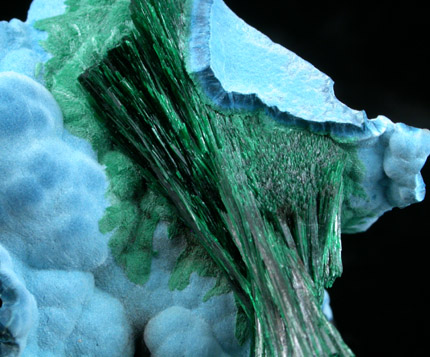 Malachite on Plancheite from Omaue, Kaokoveld, Namibia