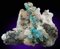 Turquoise crystals on Quartz with Goethite from Bishop Mine, Lynch Station, Campbell County, Virginia