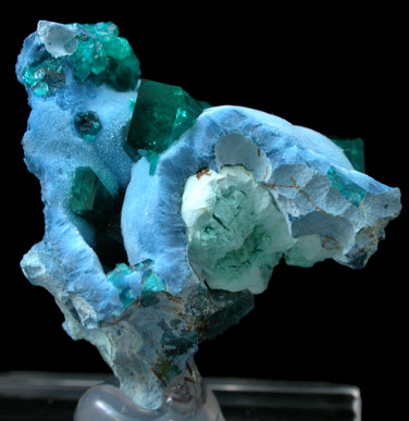 Dioptase on Plancheite from Omaue, Kaokoveld, Namibia