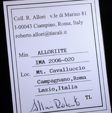 Alloriite (IMA2006-020) from Mount Cavallucio, Campagnano, Roma, Lazio, Italy (Type Locality for Allorite)
