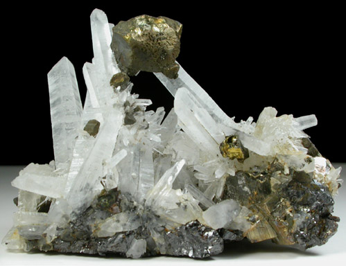 Chalcopyrite on Quartz from Huanzala Mine, Huallanca District, Huanuco Department, Peru