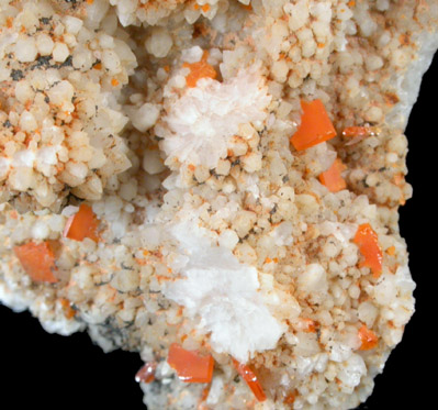 Wulfenite on Quartz from Manhan Lead Mines, Loudville District, 3 km northwest of Easthampton, Hampshire County, Massachusetts