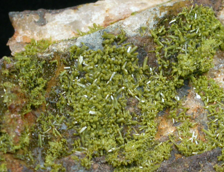 Pyromorphite on Quartz from Allah Cooper (Valcooper) Mine, Contrary Creek District, near Mineral, Louisa County, Virginia