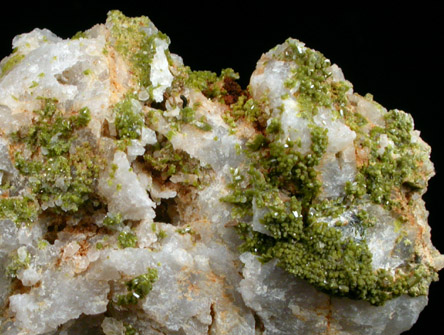 Pyromorphite on Quartz from Allah Cooper (Valcooper) Mine, Contrary Creek District, near Mineral, Louisa County, Virginia