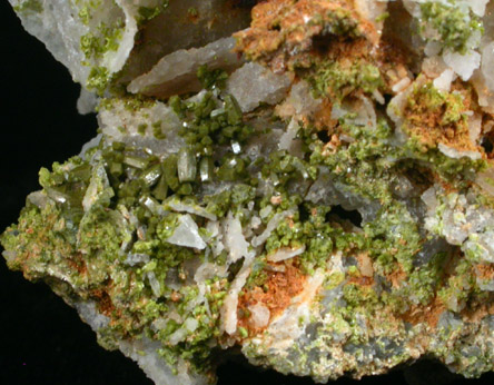 Pyromorphite on Quartz from Allah Cooper (Valcooper) Mine, Contrary Creek District, near Mineral, Louisa County, Virginia