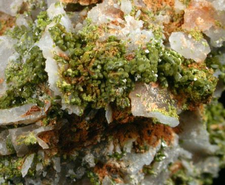 Pyromorphite on Quartz from Allah Cooper (Valcooper) Mine, Contrary Creek District, near Mineral, Louisa County, Virginia