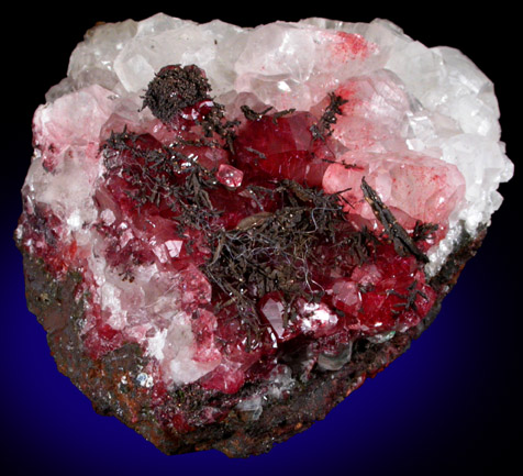 Copper on Calcite with Cuprite var. Chalcotrichite from Sacramento Mine, Bisbee, Cochise County, Arizona