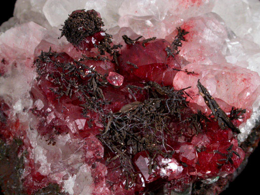 Copper on Calcite with Cuprite var. Chalcotrichite from Sacramento Mine, Bisbee, Cochise County, Arizona