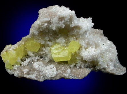 Sulfur on Celestine from Scofield Quarry, Maybee, Monroe County, Michigan