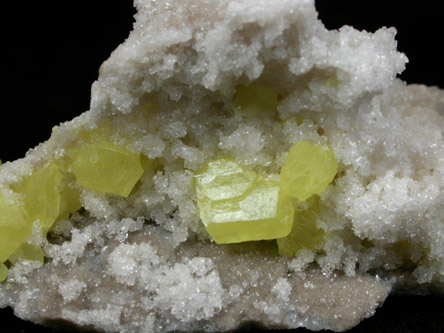 Sulfur on Celestine from Scofield Quarry, Maybee, Monroe County, Michigan