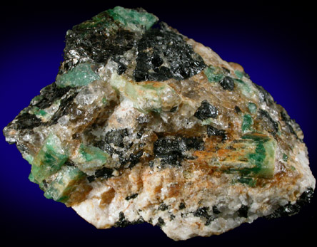 Beryl var. Emerald with Schorl in Quartz from (Rist Mine), Alexander County, North Carolina