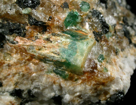 Beryl var. Emerald with Schorl in Quartz from (Rist Mine), Alexander County, North Carolina