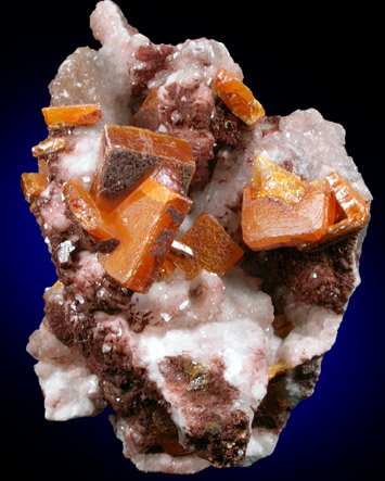 Wulfenite on Calcite from Sierra de Los Lamentos, Chihuahua, Mexico