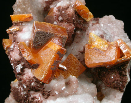 Wulfenite on Calcite from Sierra de Los Lamentos, Chihuahua, Mexico