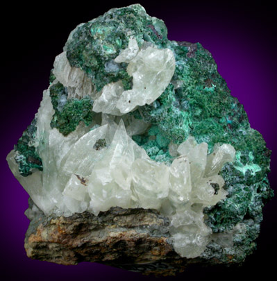 Pseudomalachite var. Lunnite with Calcite from Cornwall, England