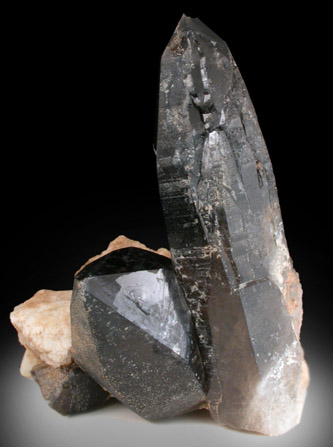 Quartz var. Smoky (Dauphin-law twinned) with Microcline from Mount Antero, Chaffee County, Colorado