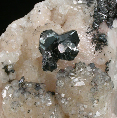 Pyrargyrite on Calcite from Prbram, Central Bohemia, Czech Republic