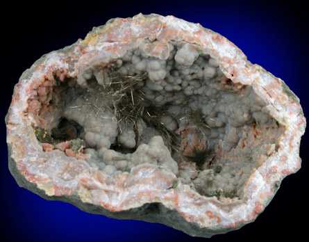 Millerite in Quartz Geode from US Route 27 road cut, Halls Gap, Lincoln County, Kentucky